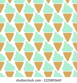 Ice cream cone seamless mint blue pattern background