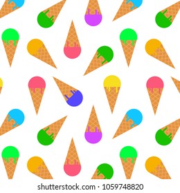 Ice cream cone seamless pattern background. Realistic. Different colors. For print and web.