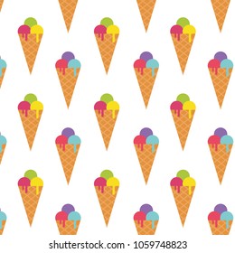 Ice cream cone seamless pattern background. Realistic. Different colors. For print and web.