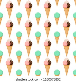 Ice cream cone seamless pattern dessert background vector. Ice cream frozen sweet illustration background. Summer candy wallpaper.