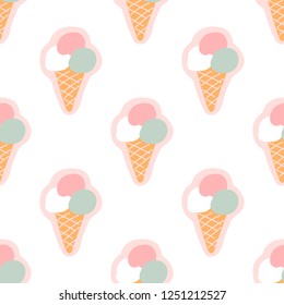 Ice cream in the cone. Seamless pattern with ice cream, vector