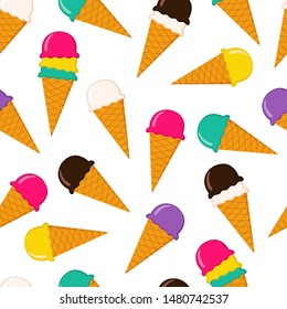 Ice Cream Cone Seamless Pattern Background Vector Design