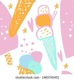 Ice cream cone seamless pattern for your design. Modern style