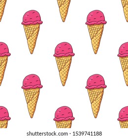 Ice cream cone Seamless Pattern Sketch. Hand drawn. Vector illustration