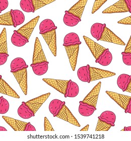 Ice cream cone Seamless Pattern Sketch. Hand drawn. Vector illustration