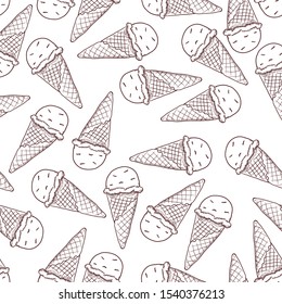 Ice cream cone Seamless Pattern Sketch. Hand drawn. Vector illustration