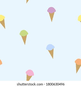 Diseño de patrones sin fisuras de helado en fondo azul. Ilustración vectorial para papel textil o envolvente
