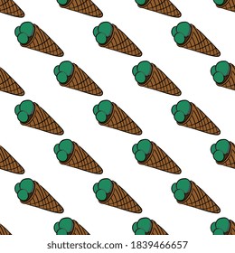 Ice cream in cone ,seamless pattern on white background.