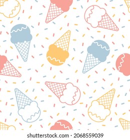 Ice Cream Cone Seamless Pattern Vector background for print, decorative, textile