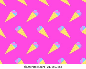 Ice cream cone seamless pattern. Ice cream in a wafer-style cone. Summer background with ice cream in pop art style. Design for banners, promotional products and wrapping paper. Vector illustration