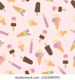 Ice cream cone seamless pattern on isolated white background. Vector illustration cartoon style