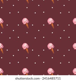 Ice cream cone seamless pattern design . Ice cream line illustration background.