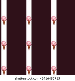 Ice cream cone seamless pattern design . Ice cream line illustration background.