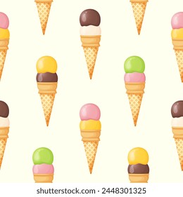 Patrón sin fisuras de cono de helado. Impresión de verano, fondo