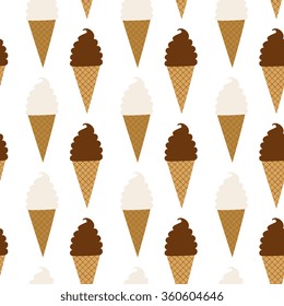 ice cream cone seamless pattern, isolated on white background, simple cartoon flat style doodle vector illustration set 