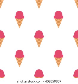 Ice cream cone seamless pattern. Ice cream cone isolated on white background. Ice cream cone background. Seamless background