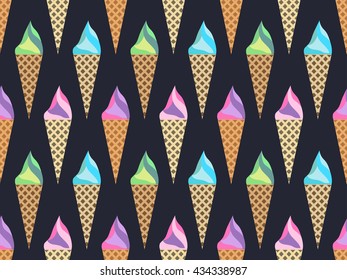 Ice cream cone seamless pattern. Vector.