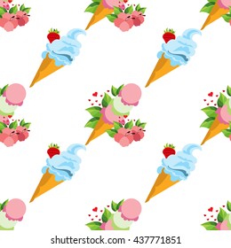 Ice cream cone seamless pattern for design surface. Desserts and sweets theme.