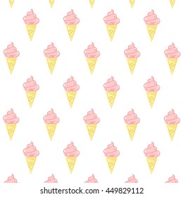 Ice cream cone seamless pattern in flat design on white background. Pastel colors. vector illustration.