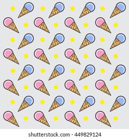 Ice cream cone seamless pattern in flat design on gray background. Pastel colors. vector illustration.