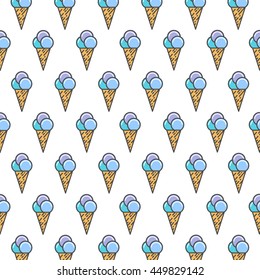 Ice cream cone seamless pattern in flat design on white background. Pastel colors. vector illustration.