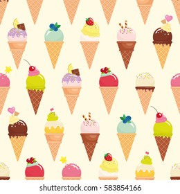 Ice cream cone seamless pattern background. Realistic. For print and web.