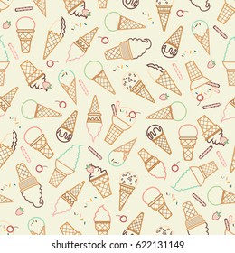 Ice cream cone seamless pattern, delicious sweet treats