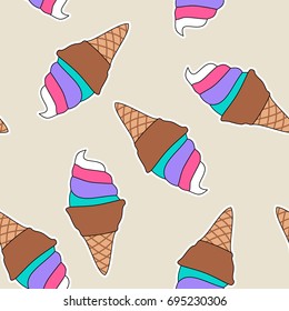 Ice cream cone seamless pattern, Vector illustration. Ice cream in cartoon style