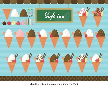 Ice cream cone set. Vector illustration of ice cream cone set.