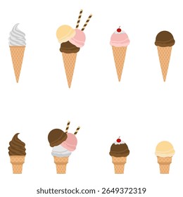 ice cream cone set vector illustration isolated on white background.