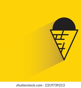 ice cream cone with shadow on yellow background