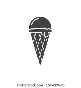 Ice cream cone sign. Van or shop logo. Flat minimalist design. white background Gray black vector. product brand service label banner board display. App icon.