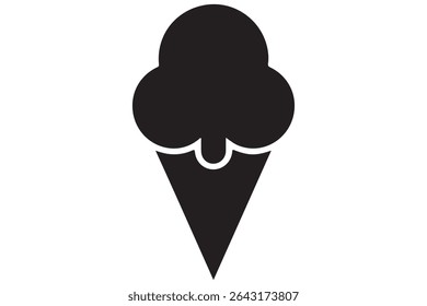 Ice cream cone silhouette icon in black isolated on white background illustration
