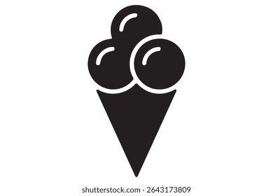 Ice cream cone silhouette icon in black isolated on white background illustration

