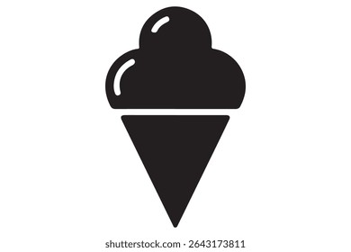 Ice cream cone silhouette icon in black isolated on white background illustration
