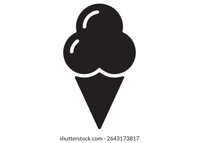 Ice cream cone silhouette icon in black isolated on white background illustration
