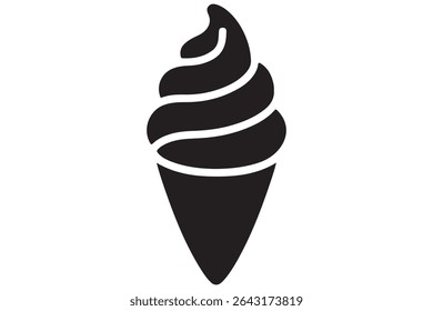 Ice cream cone silhouette icon in black isolated on white background illustration
