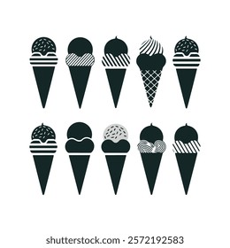 Ice cream cone silhouette set vector design