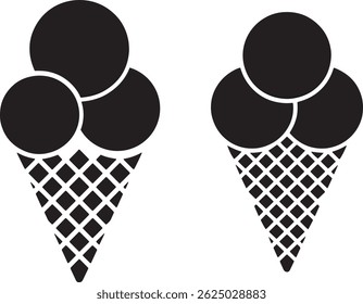 Ice Cream Cone Silhouettes Dessert Icons Summer Treat Monochrome Illustration Graphic