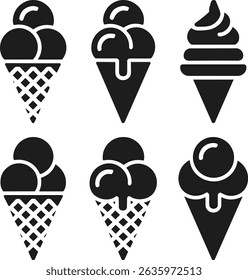 Ice Cream Cone Silhouettes Set – Summer Dessert Vectors for Sweet Treat Designs