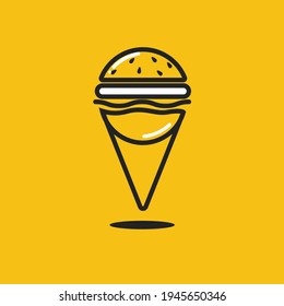 Helado con cono. Icono de vector simple sobre fondo amarillo