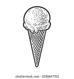 ice cream cone sketch engraving vector illustration. T-shirt apparel print design. Scratch board imitation. Black and white hand drawn image.