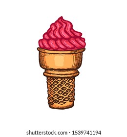 Ice cream cone Sketch. Hand drawn. Vector illustration