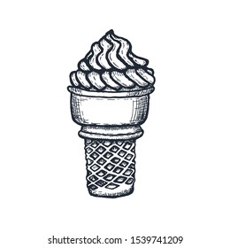 Ice cream cone Sketch. Hand drawn. Vector illustration