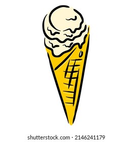 ice cream cone sketch in vintage colorful illustration style for restaurant cafe menu