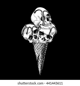 Ice Cream cone with a Skulls. Vector illustration.