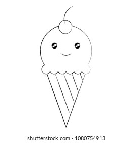 ice cream in cone with smile and cherry kawaii character