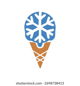 Ice cream cone with snowflake design representing cold dessert, ice, and freshness concept.