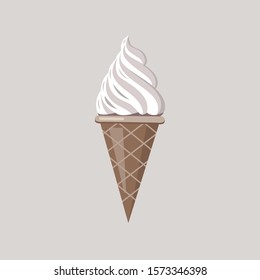 Ice Cream Cone. Soft Ice Cream on waffle cone isolated on white background. White Gelato. Vector illustration