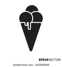 Ice cream cone solid black icon. Glyph symbol of refreshment and sweet food. Flat vector illustration.